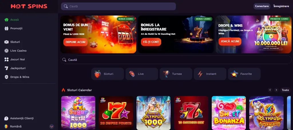 Promotii HotSpins Casino – bonus de înregistrare, bonus de bun venit, misiuni